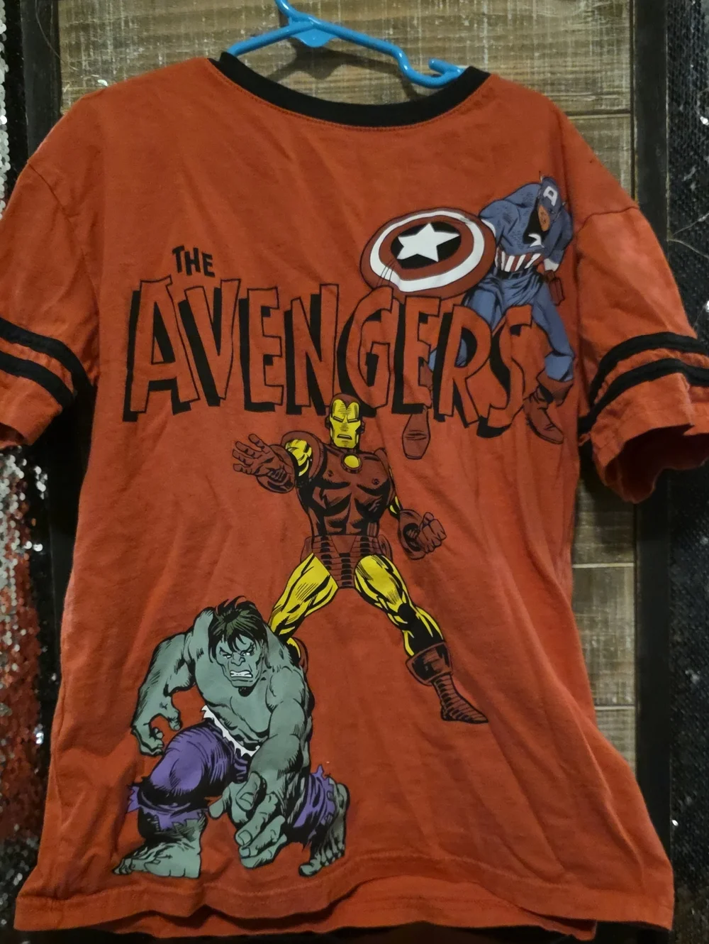 Marvel Orange Avengers Tee with Hulk, Iron Man & Captain America